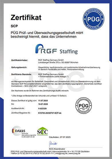 Gepr&uuml;fte Sicherheit Zertifizierung nach SCP &ndash; Sicherheits-Zertifikat-Personaldienstleister